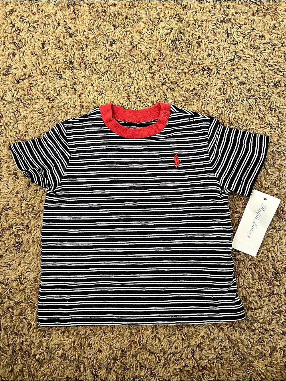 NWT Ralph Lauren Striped Cotton Jersey Tee Navy Blue & White